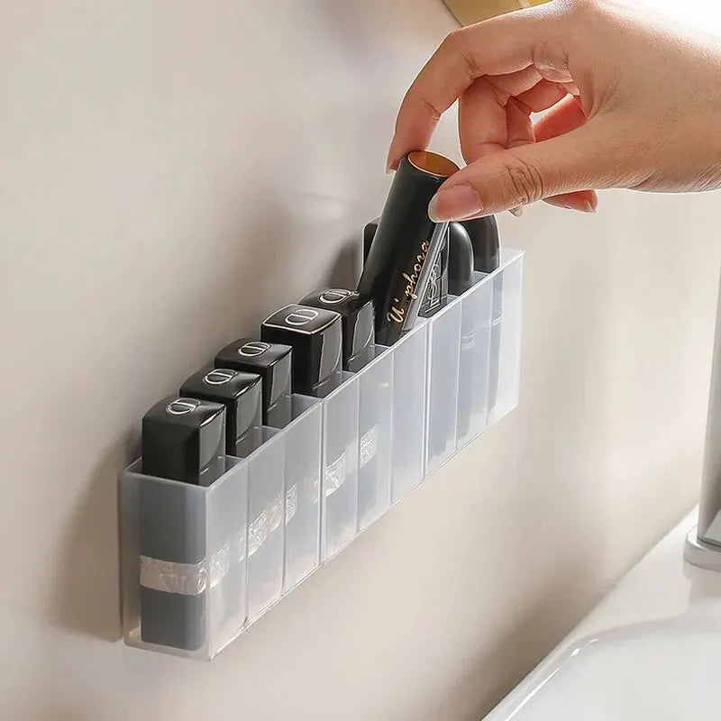 Wall Mounted 3Grids Organizer Cabinet Self-adhesive Small Objects Makeup Storage Box Eyebrow Pencil Lipstick Lip Glaze Holder