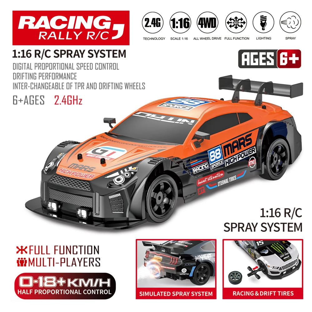 2.4G Drift Rc Car 4WD High Speed RC Drift Car Toy Remote Control Model Vehicle Car RC Vehicle Toy With Light Spray for Child