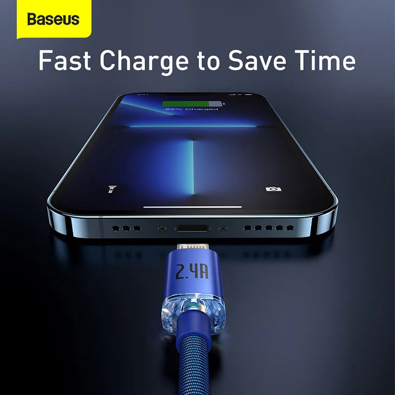 Baseus USB Cable for iPhone 13 12 11 Pro Max X 8 7p 6s 2.4A Fast Charging Mobile Phone Charger for iPad Pro Mini Data Wire Cord