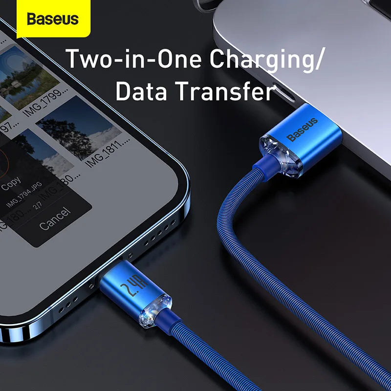 Baseus USB Cable for iPhone 13 12 11 Pro Max X 8 7p 6s 2.4A Fast Charging Mobile Phone Charger for iPad Pro Mini Data Wire Cord