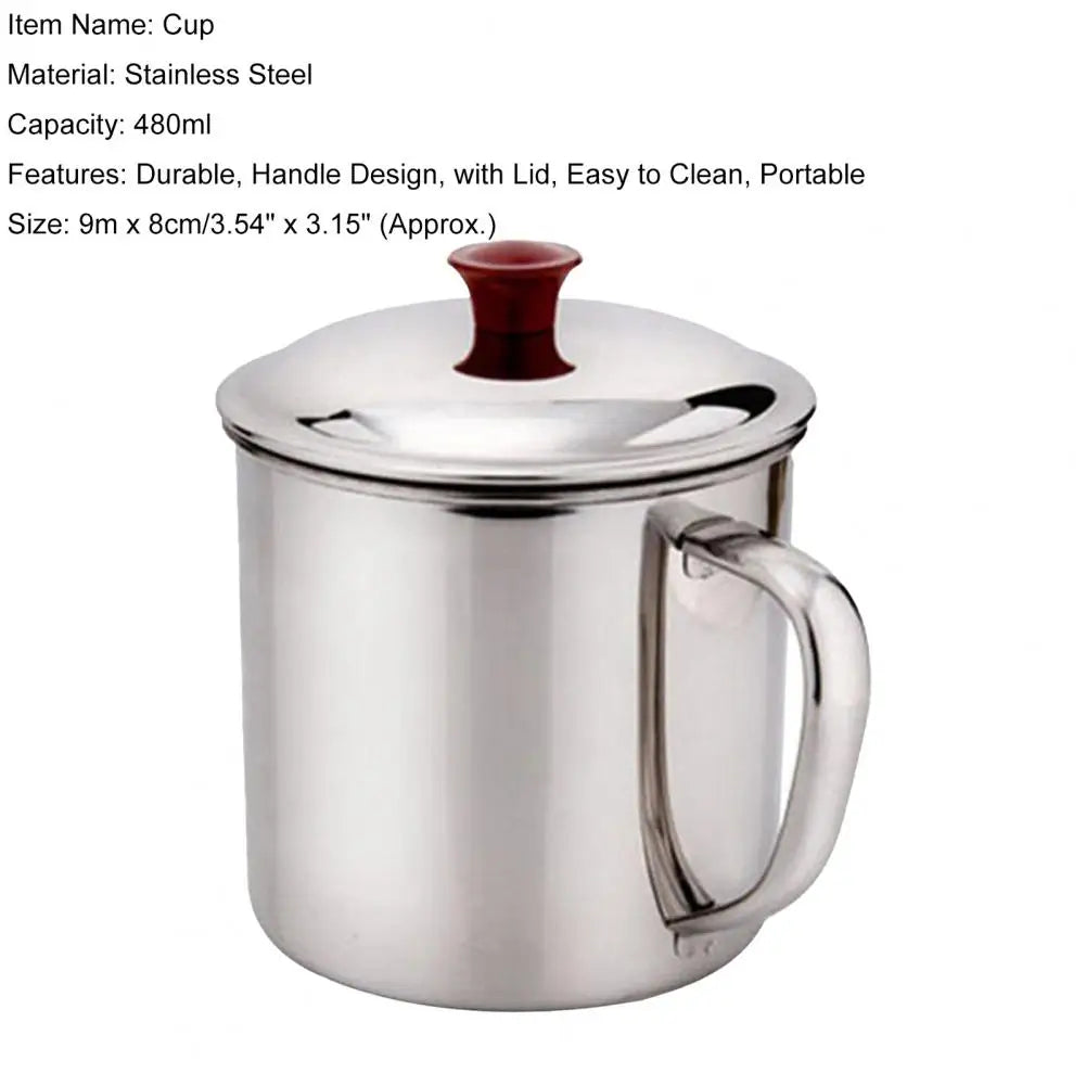 480ml Drinking Mug Handle Design Stainless Steel Water Tea Storage Bottle Camping Outdoor Travel Drinkware Water Cup