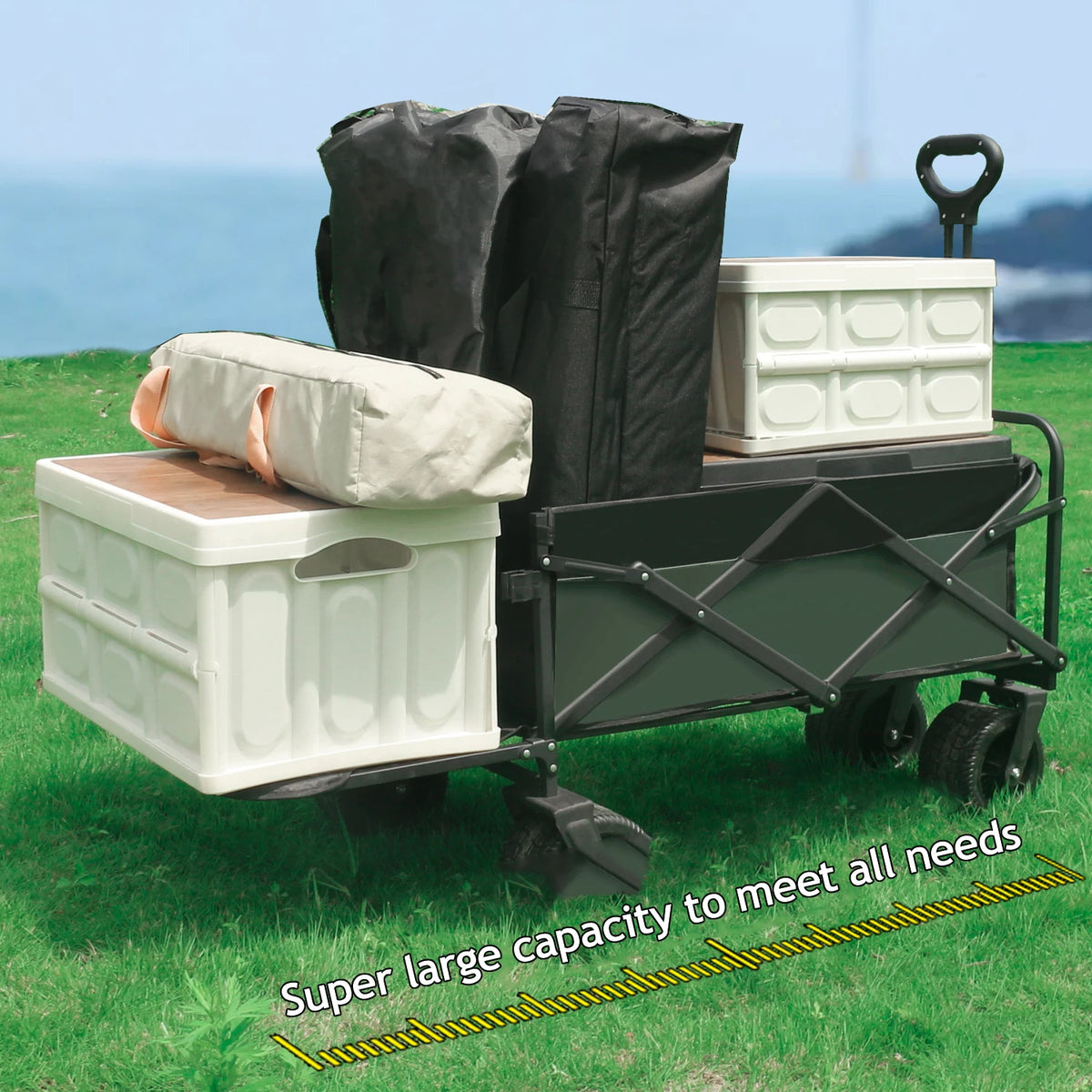 Collapsible Wheeled Folding Cart On Wheels Wagon Large Foldable Camping Cart Garden Outdoor Carts Portable Barbecue Trolley
