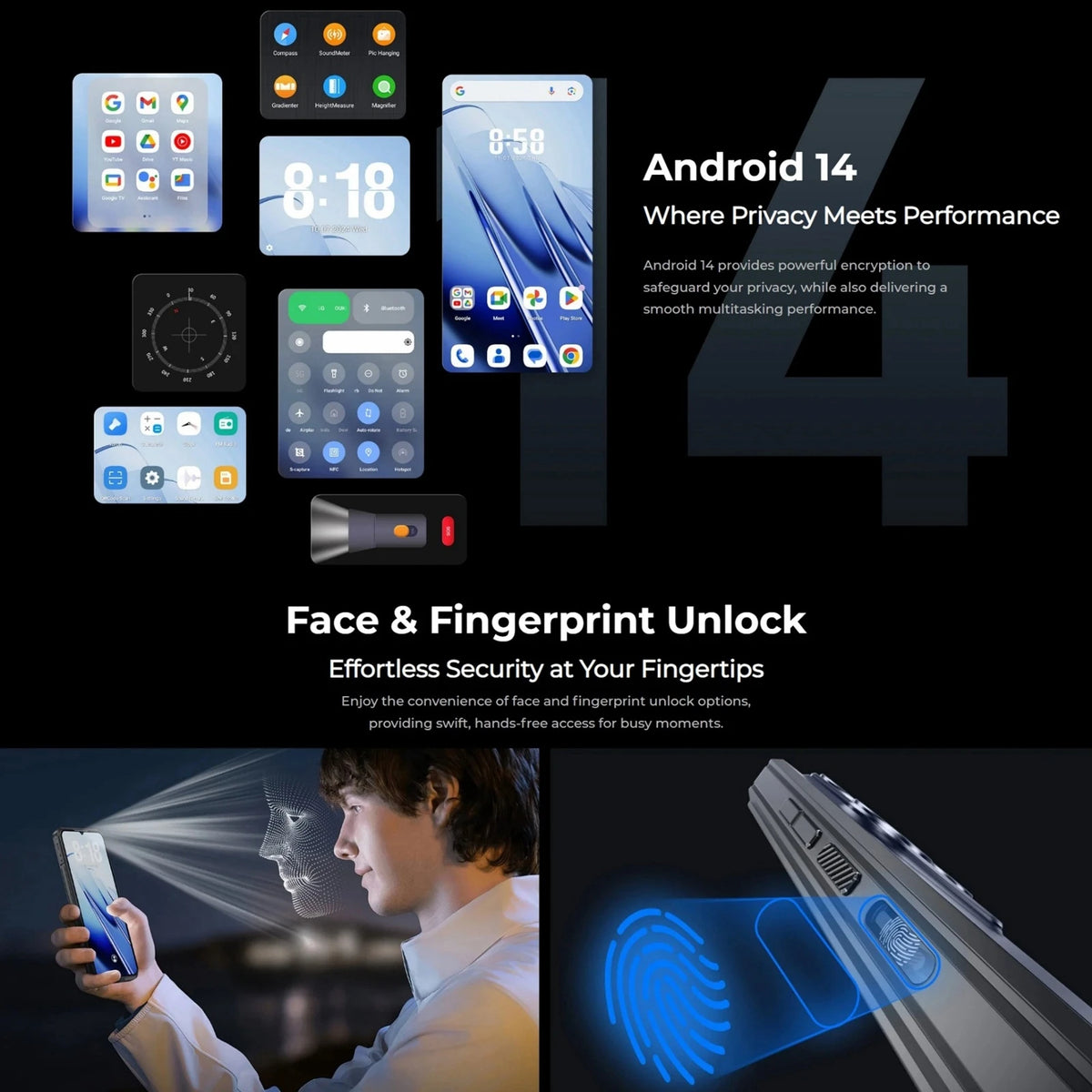 Oukitel WP52 5G Rugged Smartphone 6.6" HD+ 6500mAh 4GB+256GB Android 14 MTK Dimensity 6100+ 48MP Camera 18W NFC Mobile Phone
