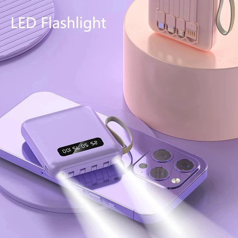 Mini Fast Charge Large Capacity 30000mAh Portable Power Bank Sharing with Cable Mobile Power Supply For iPhone Samsung Xiaomi