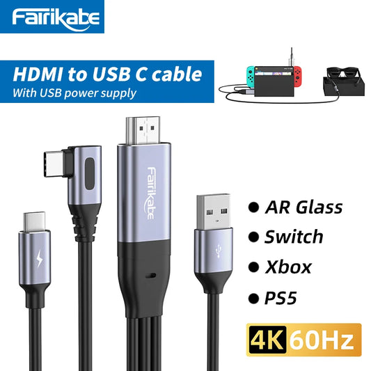 HDMI to USBC Cable 4K60Hz HDMI to TypeC Adapter for PS5 Xbox SteamDeck to Xreal NrealAir RokidMax RayNeoAir Touchable Monitor