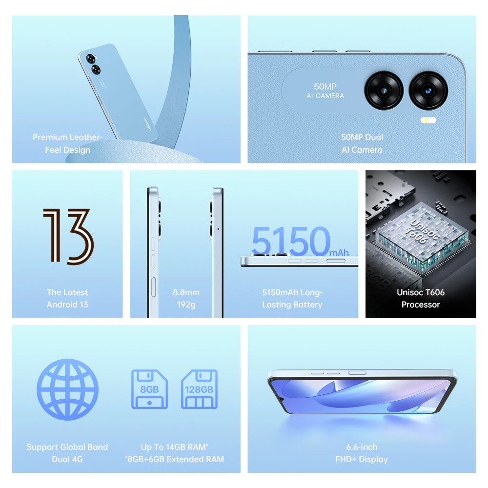 UMIDIGI G3 MAX 6.6" FHD+ Smartphone Android 13 8GB+128GB 50MP Camera 5150mAh Battery Dual SIM 4G Phone
