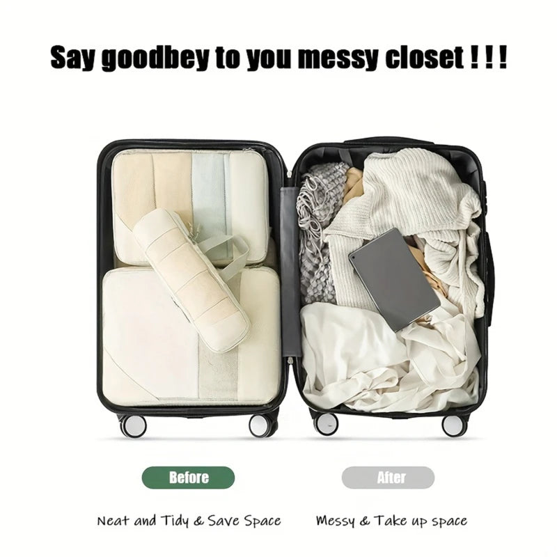 5Pcs Compressible Travel Luggage Organizers Portable Packing Cubes Clothes Shoes Toiletry Storage Bag Space-saving