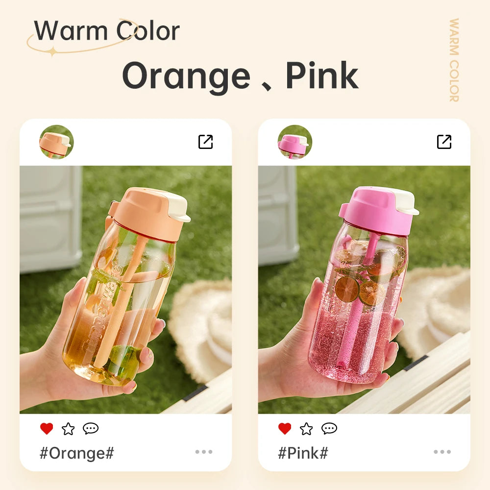 Tupperware Narrow Water Bottle 550ML Portable Cute Water Bottles Straw Cup Leak-proof Drinking Jug for Children School,Camping