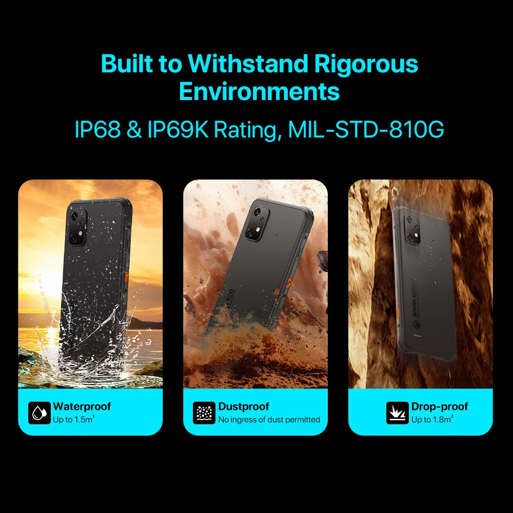 UMIDIGI-BISON X20 Rugged Smartphone 6000mAh Battery NFC MTK Helio P60 Octa-Core 6GB 128GB 6.53 "HD Android 13 Cell Phone