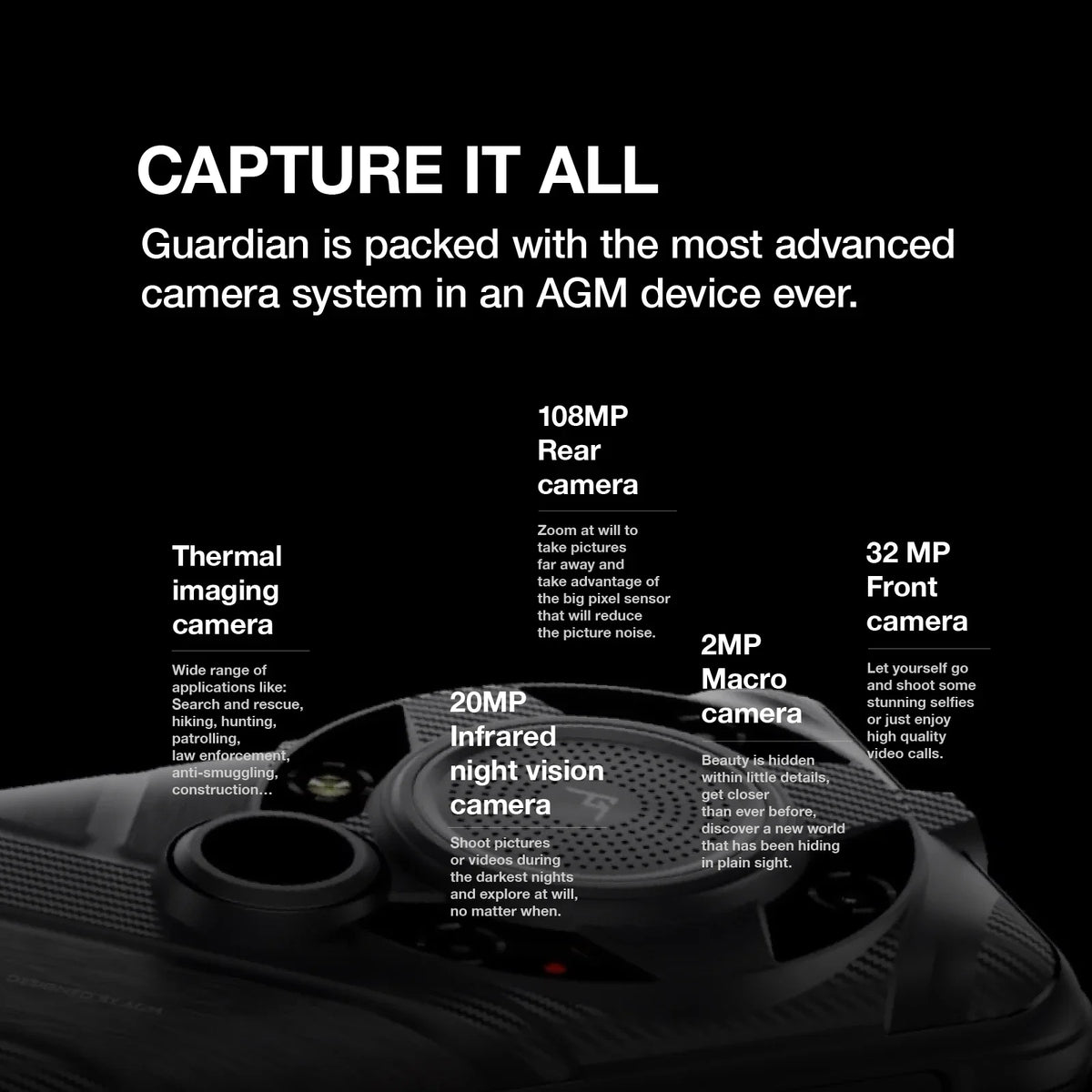 AGM G2 Guardian 5G Rugged Smartphone 500m Thermal Imaging, 10mm Lens, 25FPS, 108MP+32MP Camera, 12+256G, 7000mAh Battery,