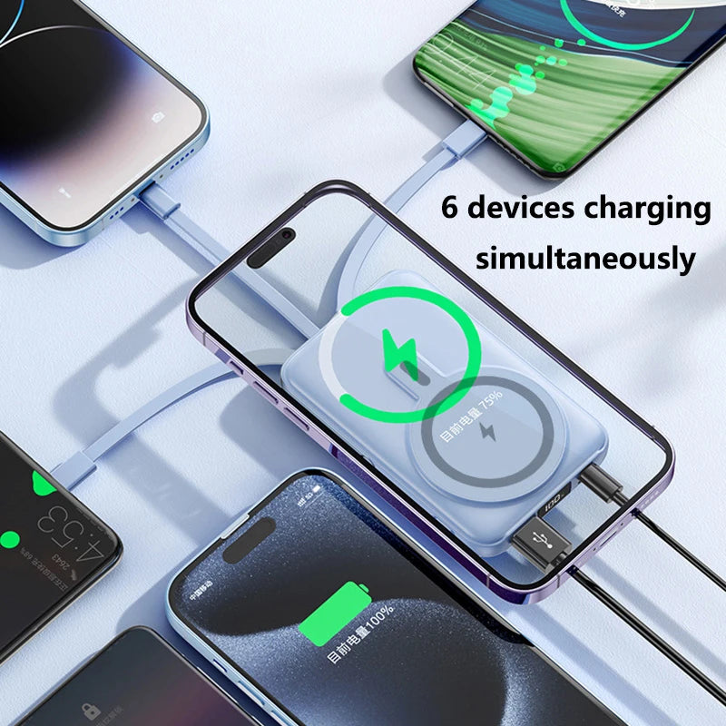 Lenovo 50000mAh Magnetic Wireless Power Bank Built in 4 Cables Fast Charging Portable Battery Charger For iPhone Huawei Samsung