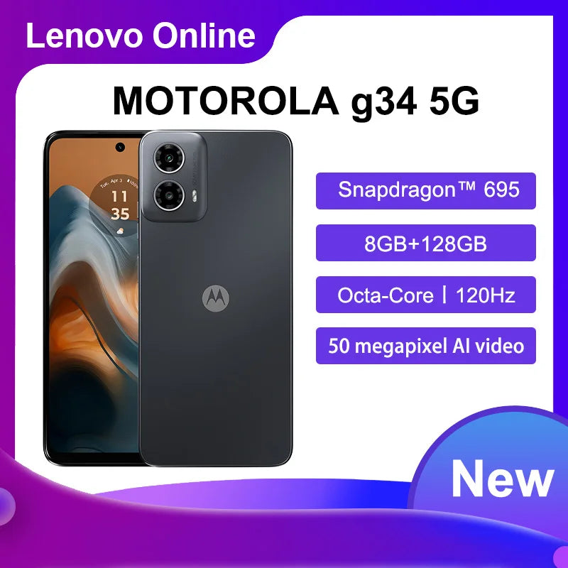 MOTOROLA Moto G34 5G 120Hz Octa-core 6nm Qualcomm Snapdragon 695 50 Million Pixel AI Image 5000mAh Fast Charge Long Battery Life