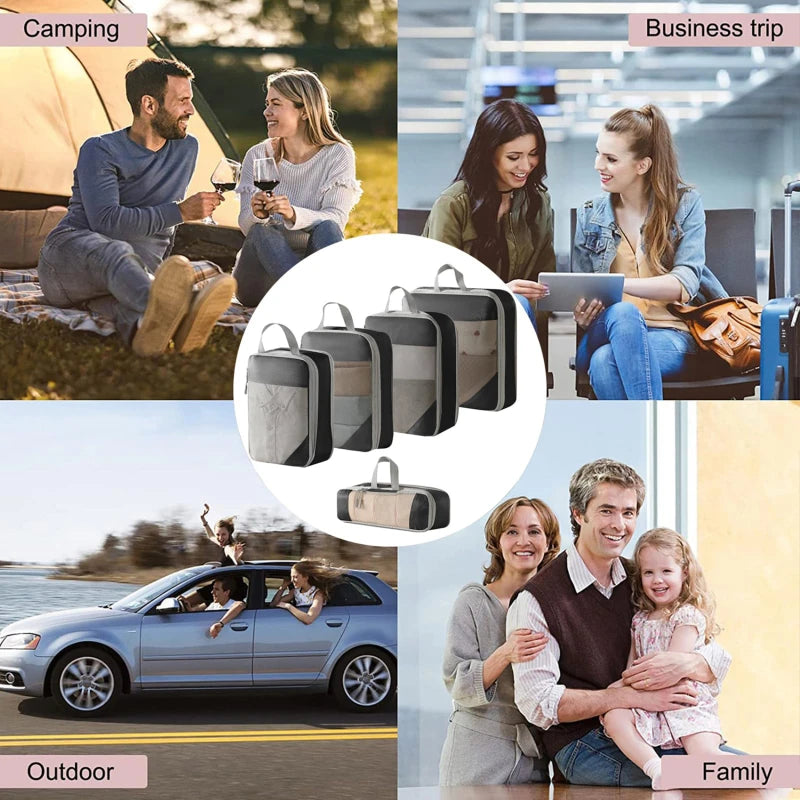 5Pcs Compressible Travel Luggage Organizers Portable Packing Cubes Clothes Shoes Toiletry Storage Bag Space-saving