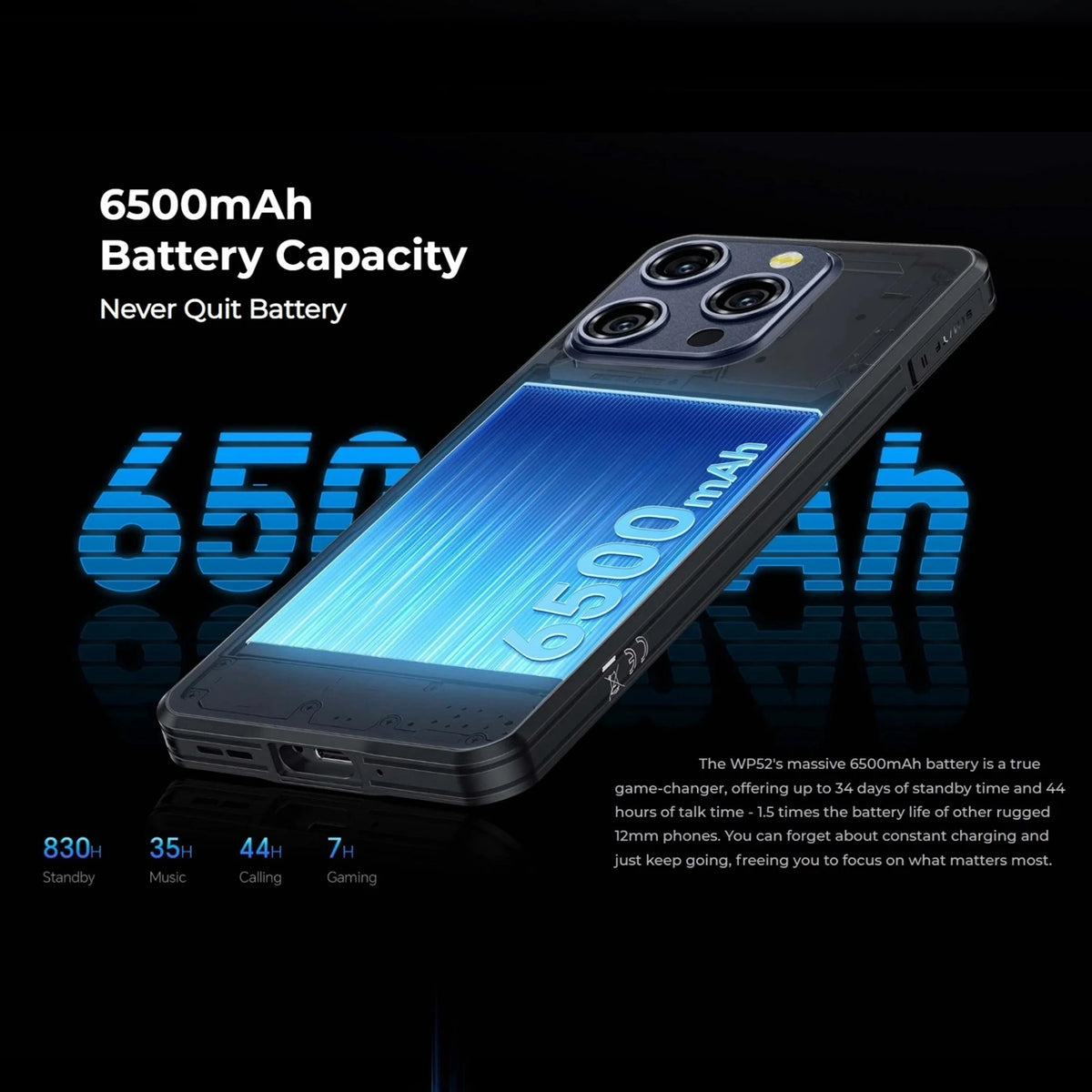 Oukitel WP52 5G Rugged Smartphone 6.6" HD+ 6500mAh 4GB+256GB Android 14 MTK Dimensity 6100+ 48MP Camera 18W NFC Mobile Phone