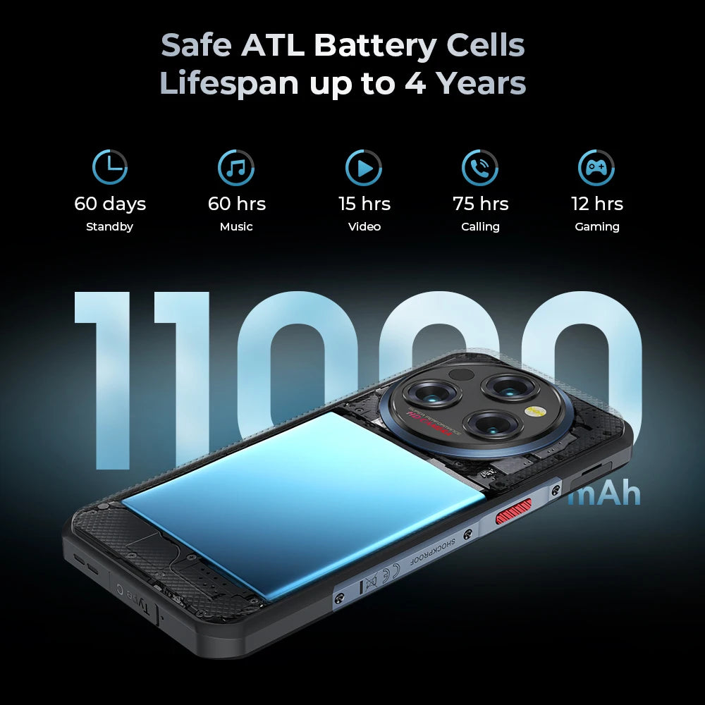 Oukitel WP35 5G Rugged Smartphone 11000 mAh 24GB+256GB Mobile Phone  Android 14 64 MP NFC Cell Phone
