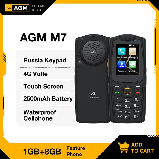 AGM M7 Russian Keyboard Feature Phone | 4G LTE | Waterproof | 2.4" Touch+Keypad | 3.5W Loudspeaker | Dual SIM Slot