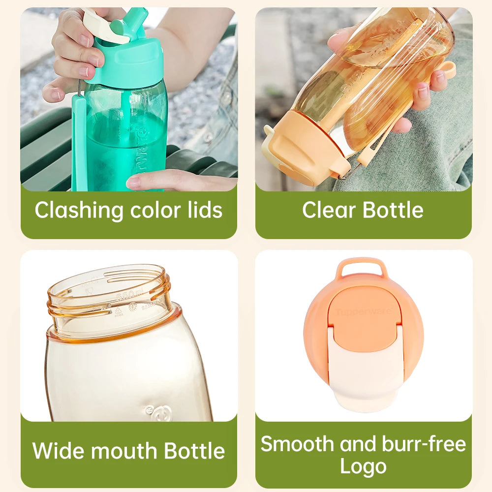 Tupperware Narrow Water Bottle 550ML Portable Cute Water Bottles Straw Cup Leak-proof Drinking Jug for Children School,Camping