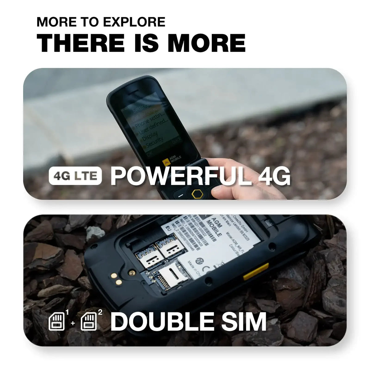 AGM M8 Security Russian Keyboard 4G Rugged Flip Phone No Camera/Bluetooth, Waterproof, SOS Call, 2.8" QVGA, FM 1500mAh Battery