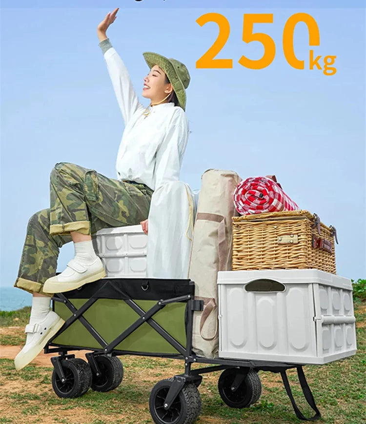 Collapsible Wheeled Folding Cart On Wheels Wagon Large Foldable Camping Cart Garden Outdoor Carts Portable Barbecue Trolley