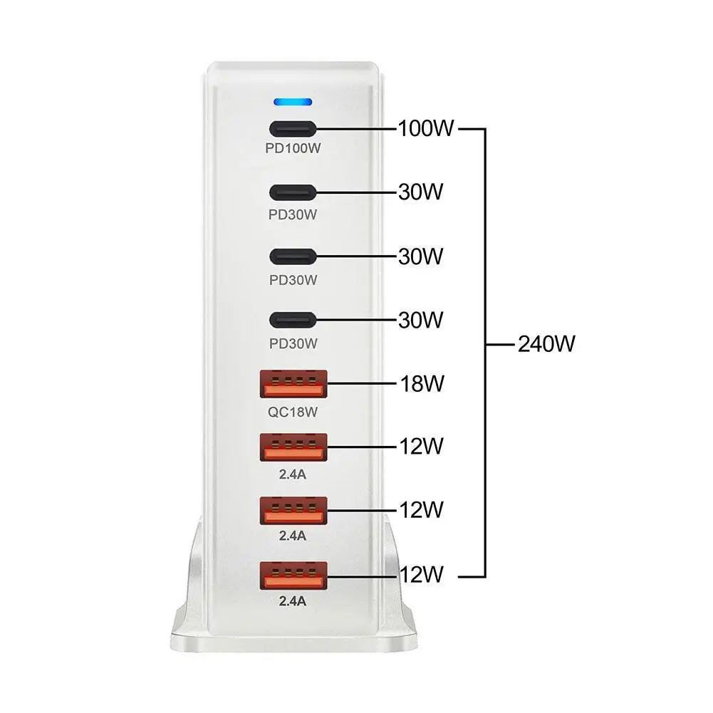 240W USBC For GaN Charger 8-Port Multiple Devices Charging Station New 268W Desktop Base Charger