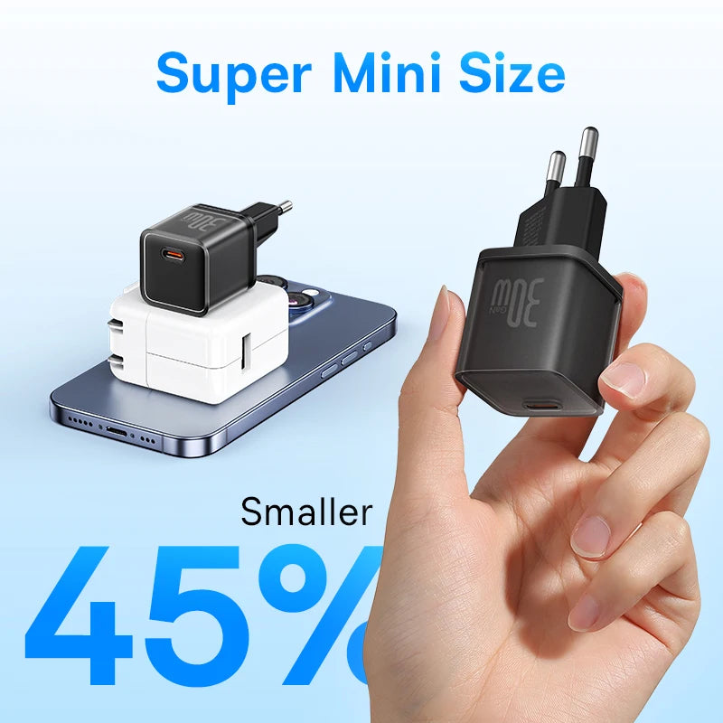 Baseus 30W GaN Charger Phone charger For iPhone 15 14 13 12 USB C Charger Support PD QC PPS Fast Charging For Laptop Smartphone