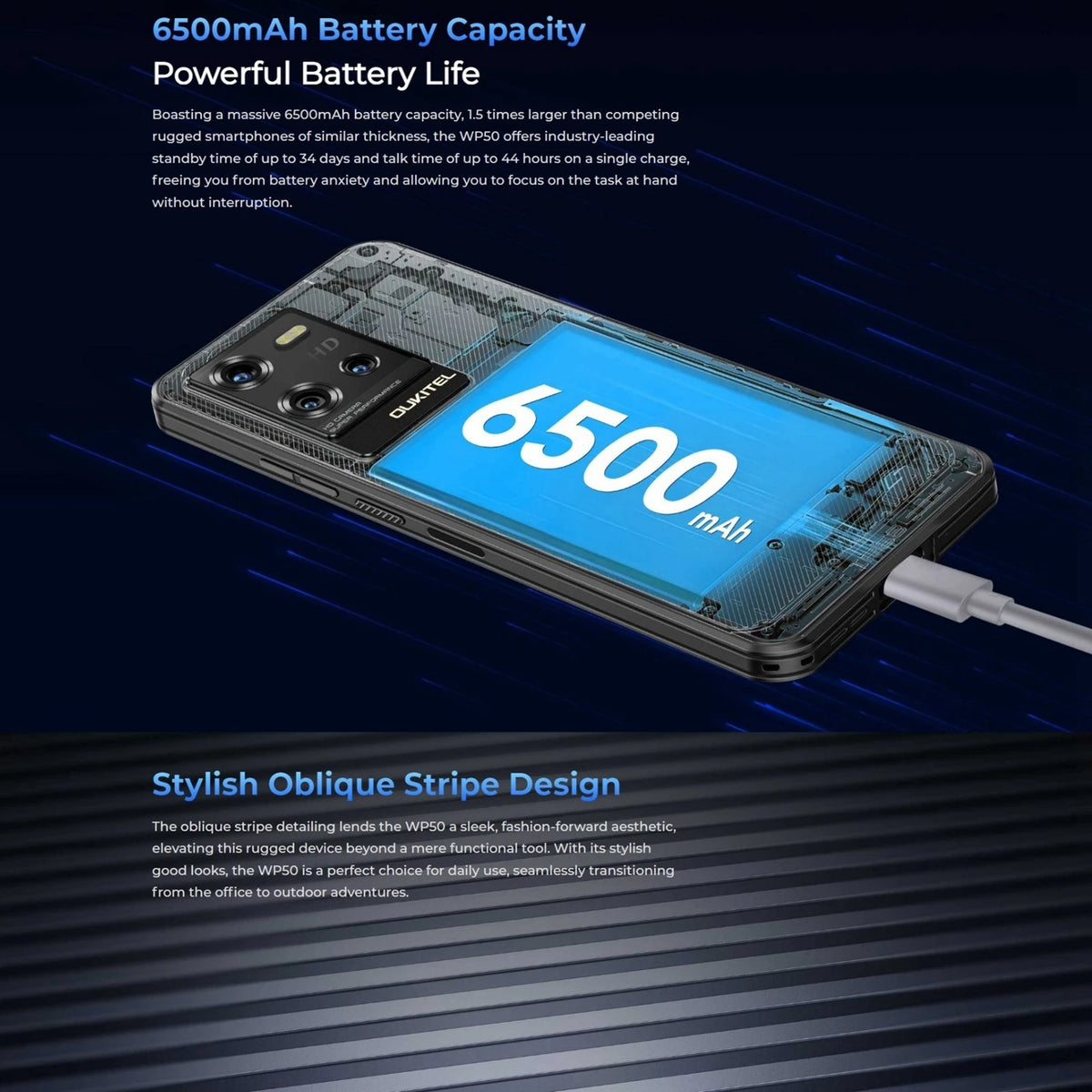 Oukitel WP50 5G Rugged Phone 6.60" HD+ 6500mAh 4GB+256GB Android 14 MTK Dimensity 6100+ Mobile Phone 48MP 18W NFC Smartphone