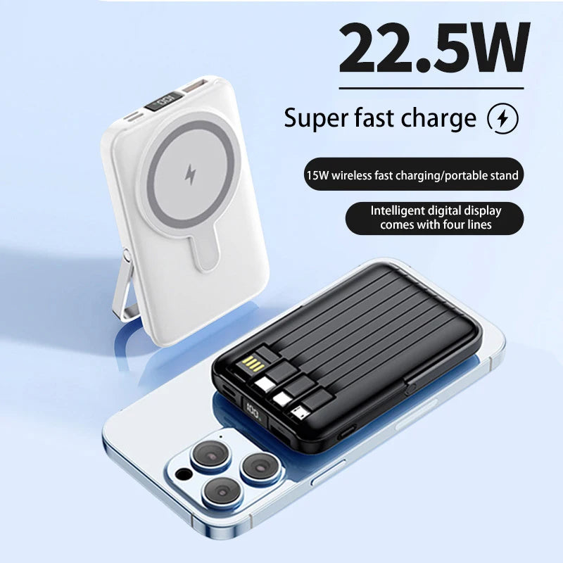 Lenovo 50000mAh Magnetic Wireless Power Bank Built in 4 Cables Fast Charging Portable Battery Charger For iPhone Huawei Samsung