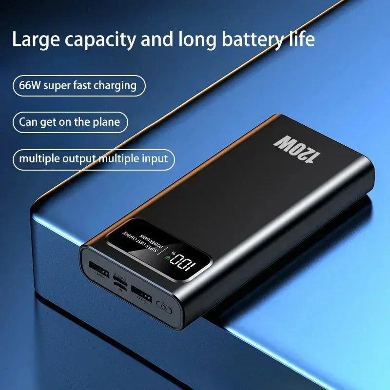 200000mAh Power Bank 120W Super Fast Charging Battery High Capacity Digital Display PowerBank For iPhone Samsung Huawei Xiaomi