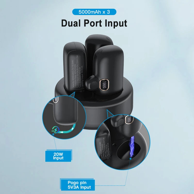 KUULAA 3Pcs Mini Power Bank 5000mAh PowerBank QC PD Fast Charging For iPhone 14 13 Batterie Externe Portable Charger For Samsung
