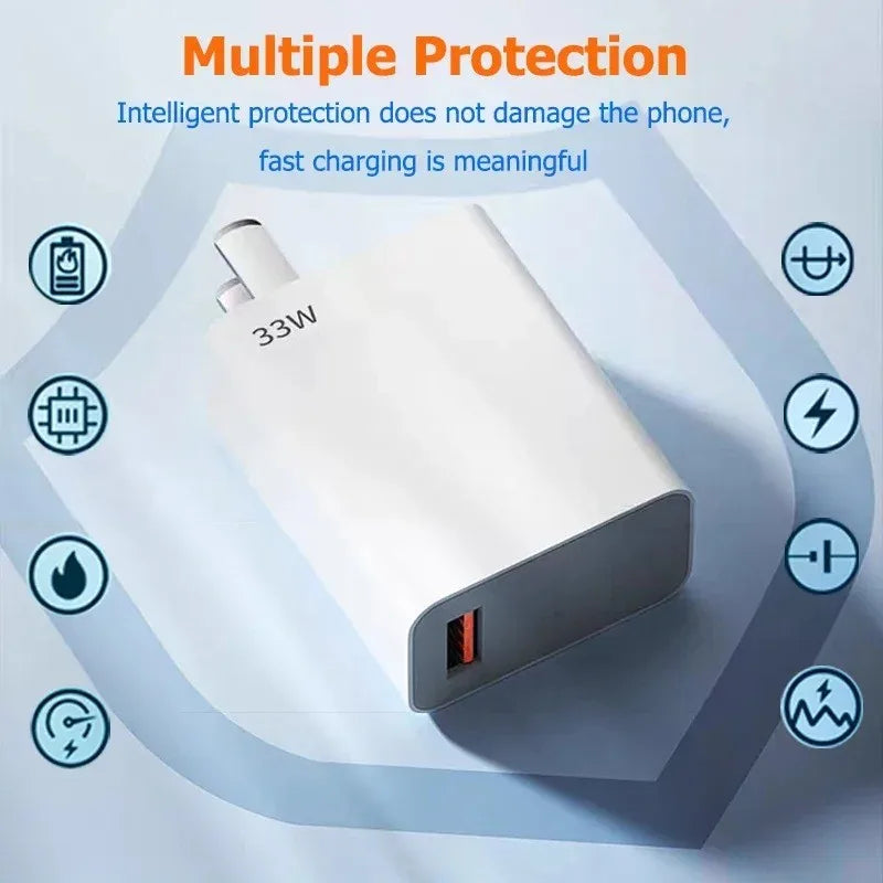 33W USB Phone Charger Fast Charging EU/US Plug Wall Charger For Xiaomi Redmi Note 13 12 iPhone Samsung USB Fast Charger Adapter