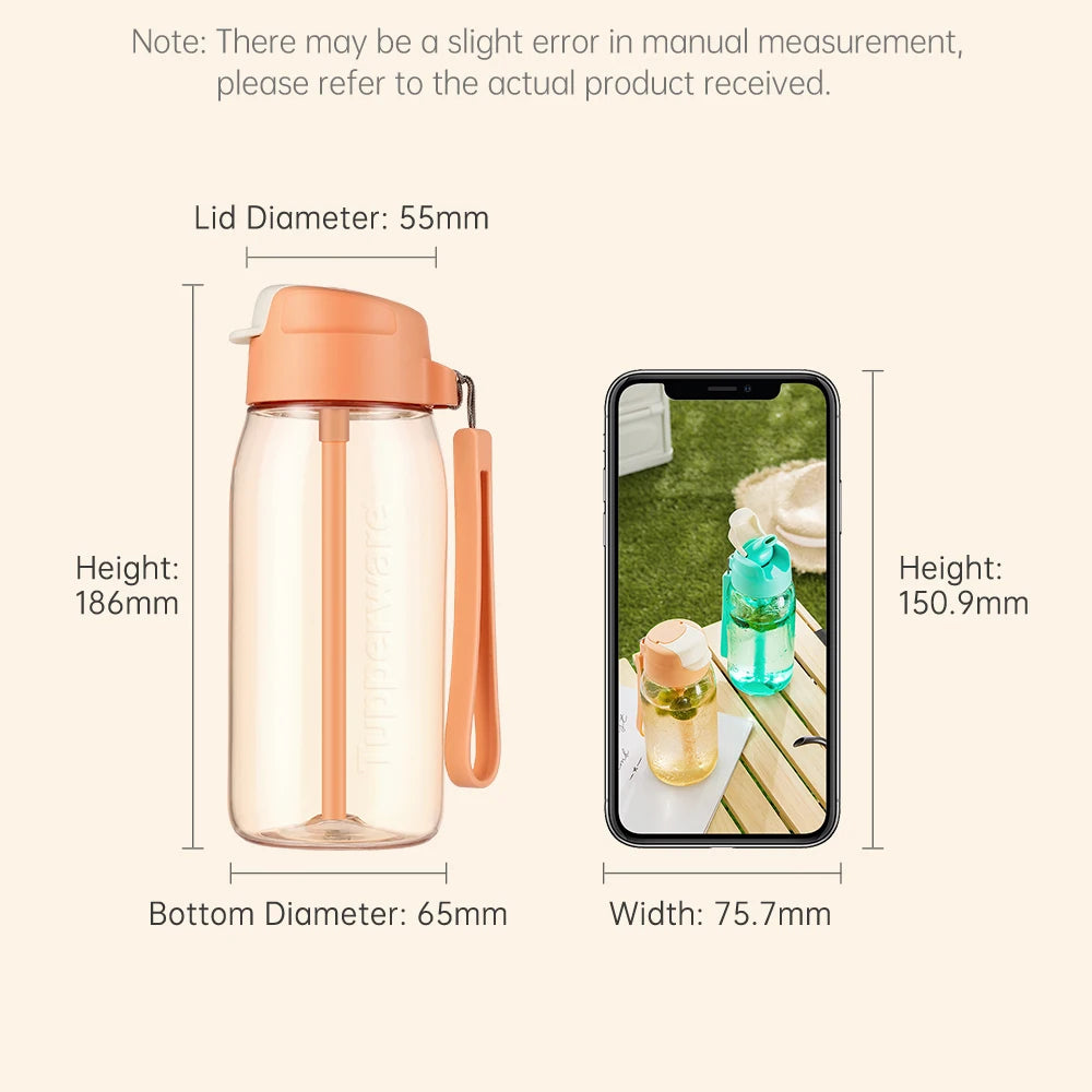 Tupperware Narrow Water Bottle 550ML Portable Cute Water Bottles Straw Cup Leak-proof Drinking Jug for Children School,Camping