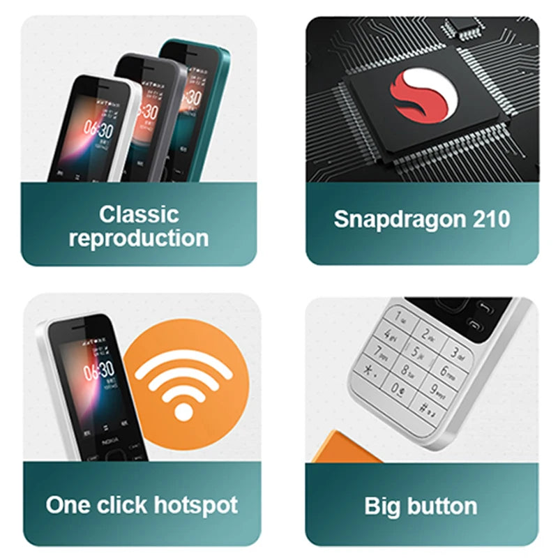 Nokia 6300 4G Dual SIM Feature Phone 2.4" 1500mAh Long Standby KaiOS Wifi Hotspot FM Radio Bluetooth 5.0 Push-button Phone