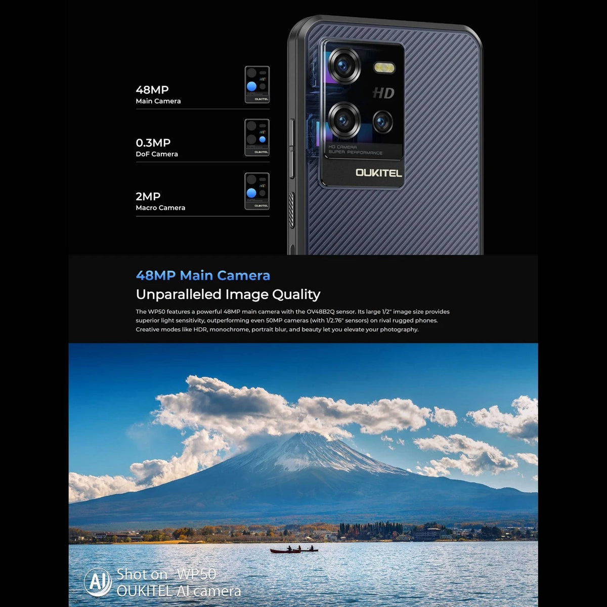 Oukitel WP50 5G Rugged Phone 6.60" HD+ 6500mAh 4GB+256GB Android 14 MTK Dimensity 6100+ Mobile Phone 48MP 18W NFC Smartphone