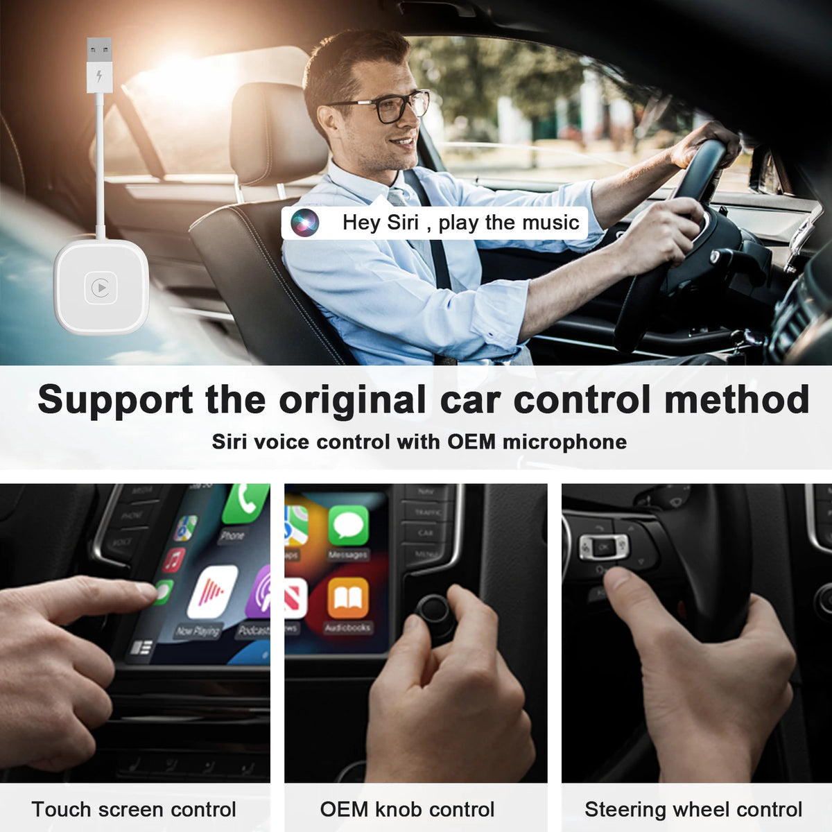 Wireless CarPlay Adapter/Dongle for Factory Wired CarPlay Cars Converts Wired to Wireless Easy to Use for iPhone Plug and Play