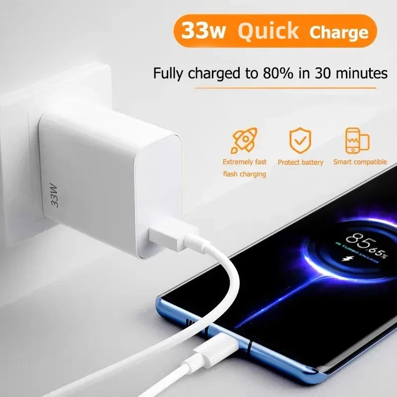 33W USB Phone Charger Fast Charging EU/US Plug Wall Charger For Xiaomi Redmi Note 13 12 iPhone Samsung USB Fast Charger Adapter