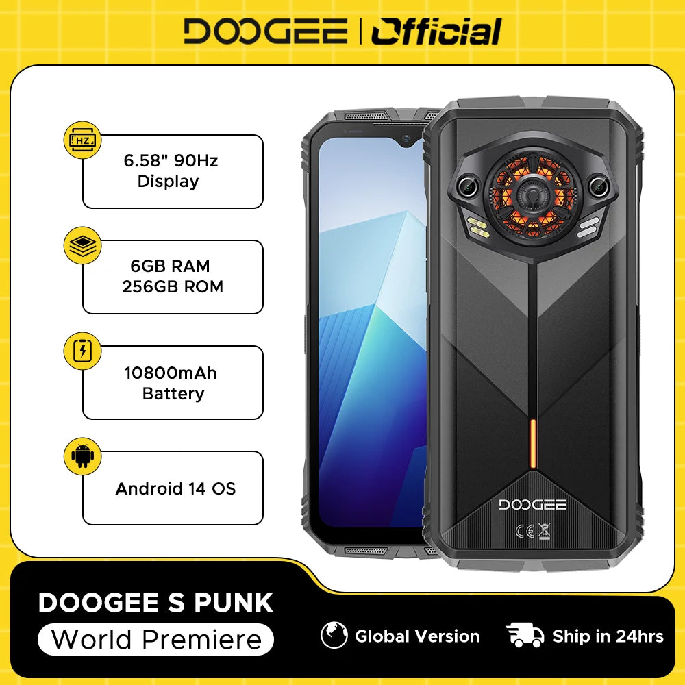World Premiere DOOGEE S Punk Rugged Phone LED Light Effect 6.58" 90Hz Display 6GB+256GB 34mm Large  Amplitude Speake Android 14