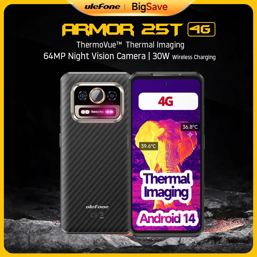 【World Premiere】Ulefone Armor 25T 4G Thermal Imaging Rugged Phone Android 14 33W 50MP+64MP NFC Waterproof Smartphone Global