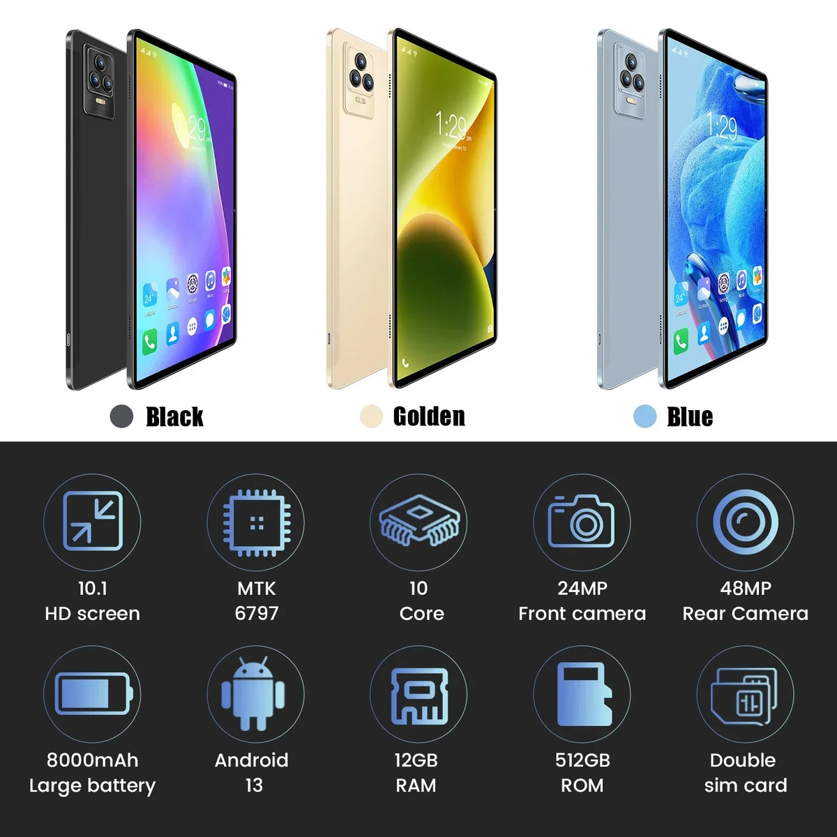 Gobal Version Original Tablet 10.1 Inch Android 13 12GB+512GB Tablet Dual SIM Card 4G/5G Phone Call GPS WiFi Bluetooth Tablet Pc