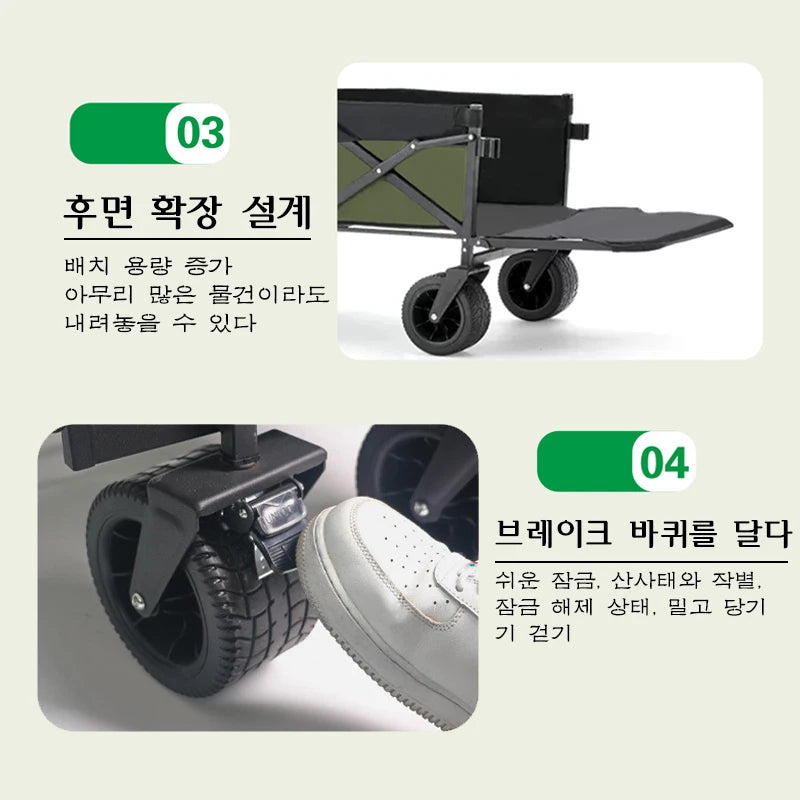 Collapsible Wheeled Folding Cart On Wheels Wagon Large Foldable Camping Cart Garden Outdoor Carts Portable Barbecue Trolley