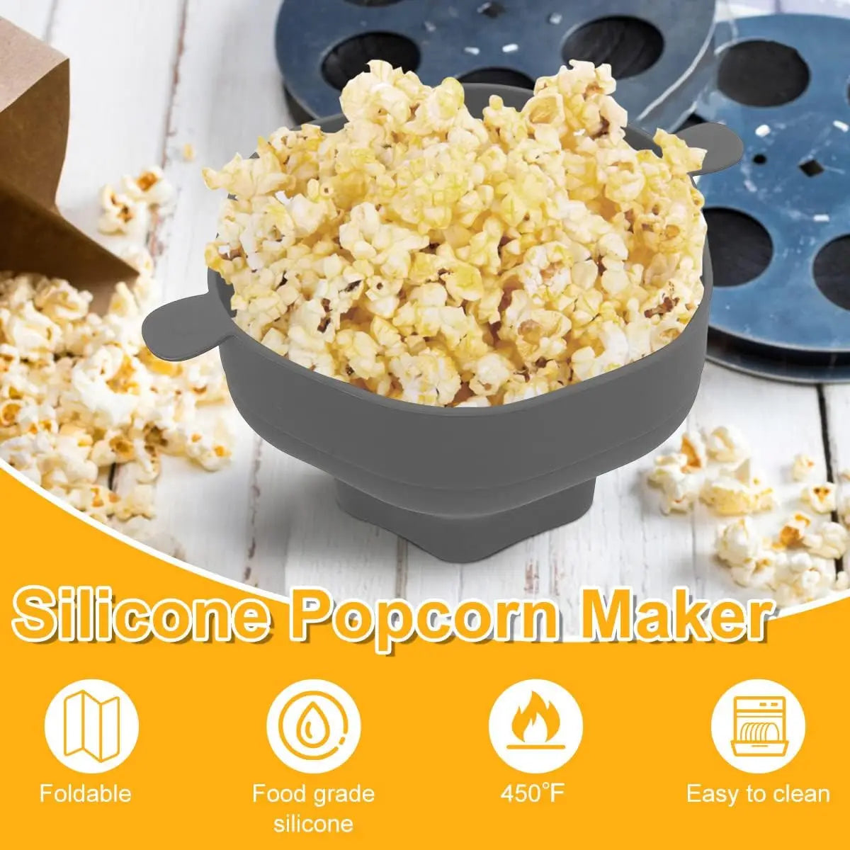 Silicone Popcorn Bowl Microwave Oven Popcorn Maker with Lid Folding Popper Collapsible Family Bucket Holder Kitchen Baking Tools
