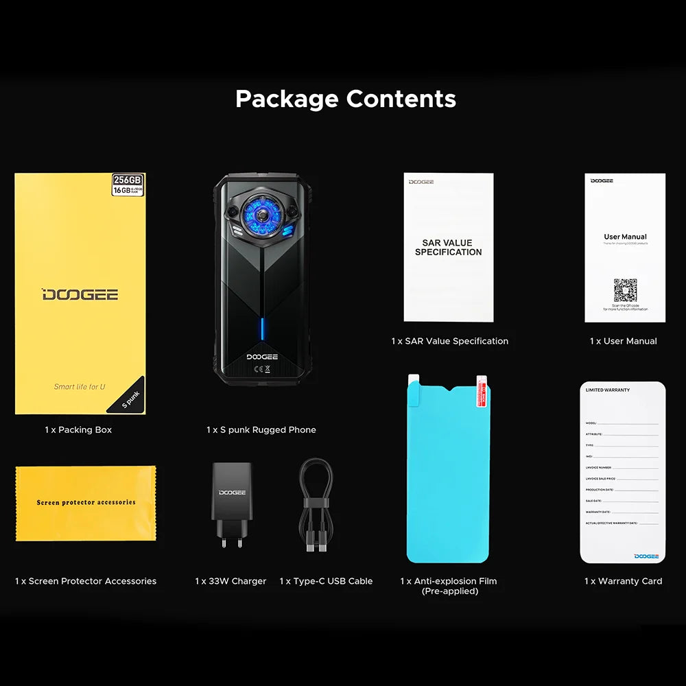 Global Version DOOGEE S Punk Rugged Phone Android 14 6.58" 90Hz 34mm Large Amplitude Speake LED Light Effect 6GB+256GB 10800mAh