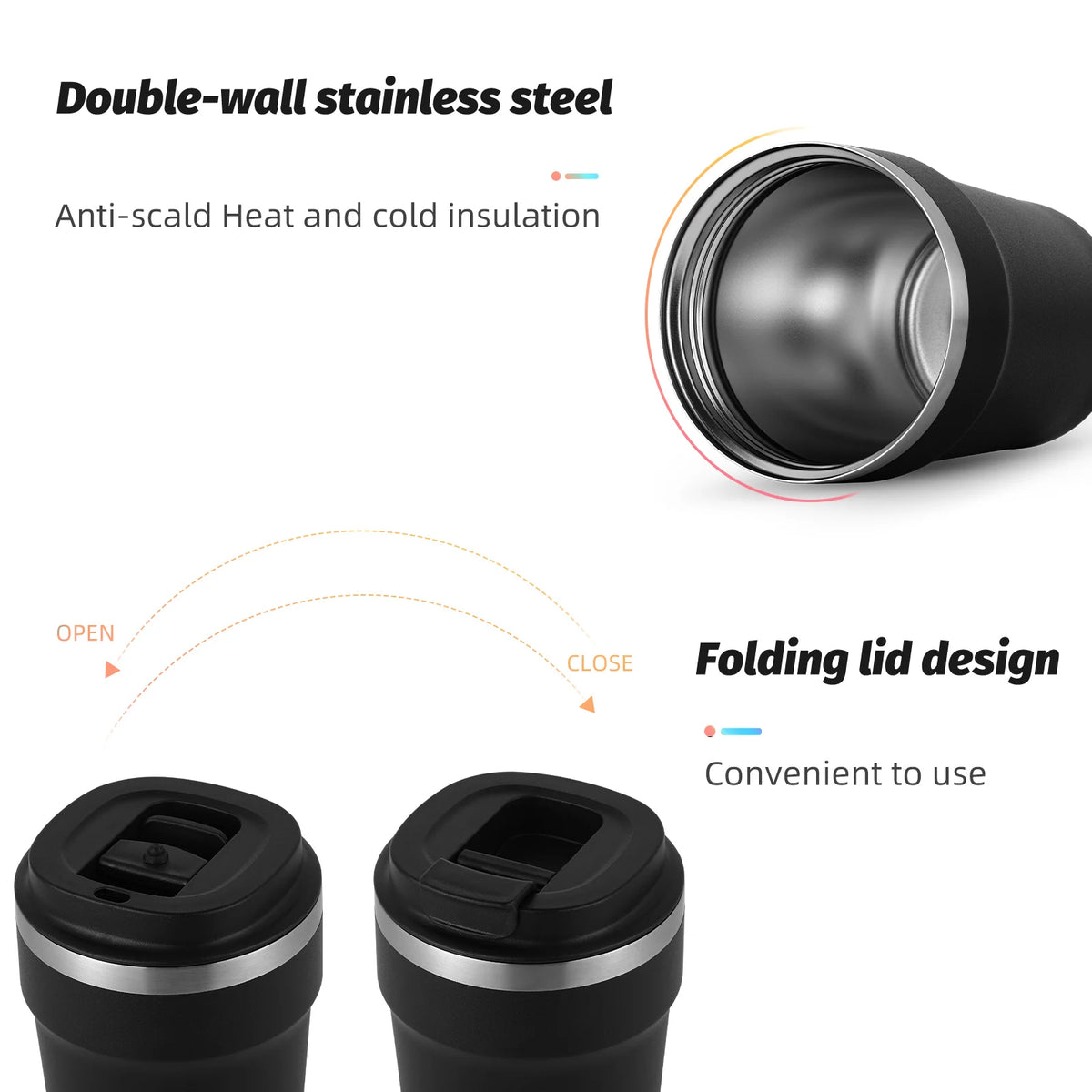 MHW-3BOMBER 360ml Coffee Cups Portable Car Travel Mug with Leak-proof Lid Thermal Mugs Double Walled Water Cup Home Accessories