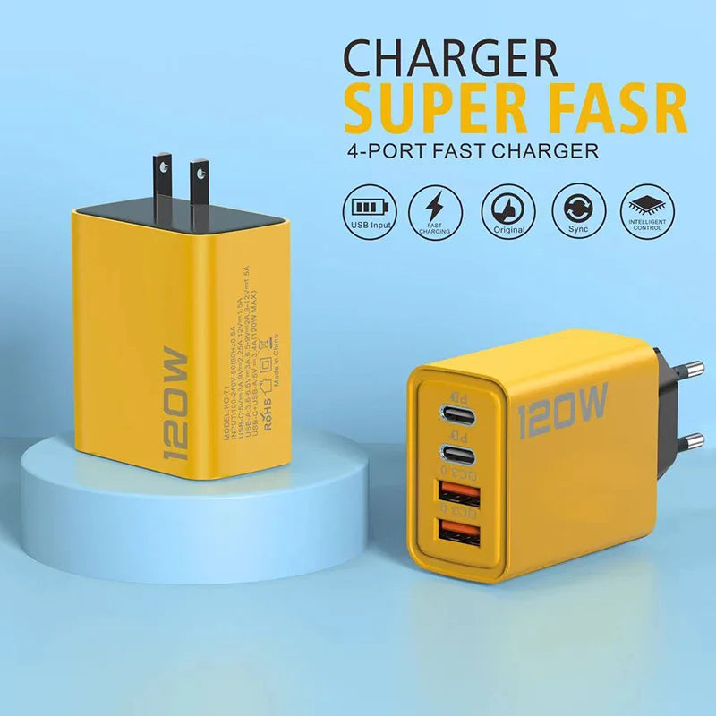 120w 3.0 Usb Fast Charger Type C Quick Charge Data Cable Adapter For Iphone Samsung Xiaomi Pd Usb Charger Fast Charging