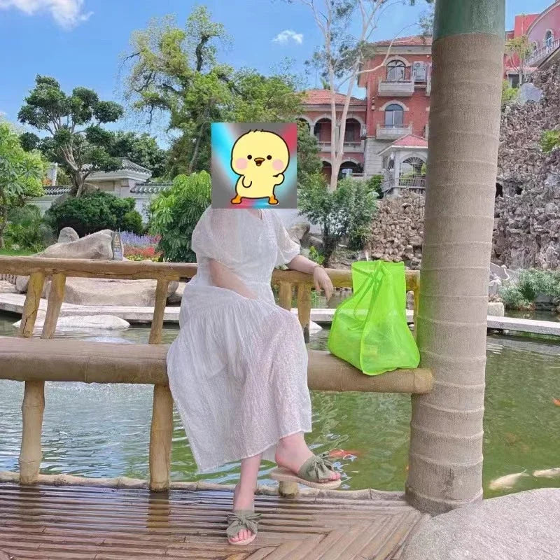 2023 New INS Style Transparent Mesh Bag Fashionable Lightweight Versatile Large Capacity Portable Bag Beach Mesh Shopping Bag