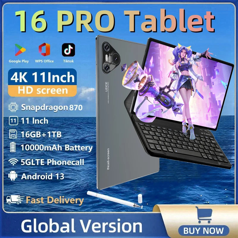 2024 Global Version NEW 16 Pro Tablet Android 13 16GB+1TB 11 Inch Snapdrago 870 5G Dual SIM Card Phone Call WIFI HD 4K Tablet