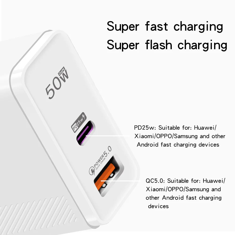 50W PD USB C Super Fast Charger For Apple iPhone 14 Pro Max 13 12 Mini 11 Charging Cable X XS XR 8 7 Plus Charging Accessories