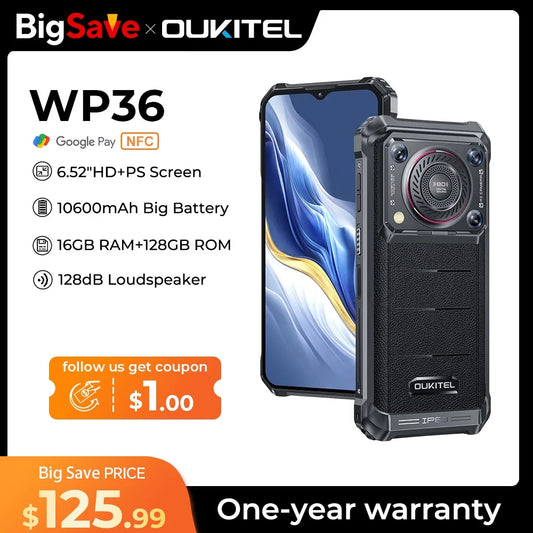 [World Premiere] Oukitel WP36 Rugged Smartphone 10600mAh 6.52" HD+ Cell phone 16GB 128GB Mobile Phone Android 13 13MP Camera