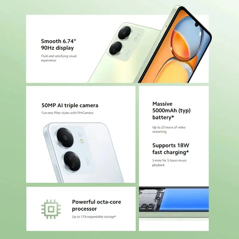 Global Version Xiaomi Redmi 13C 8GB 256GB Smartphone MTK Helio G85 Octa Core 6.74" 90Hz HD+ Display 50MP Camera 5000mAh Battery