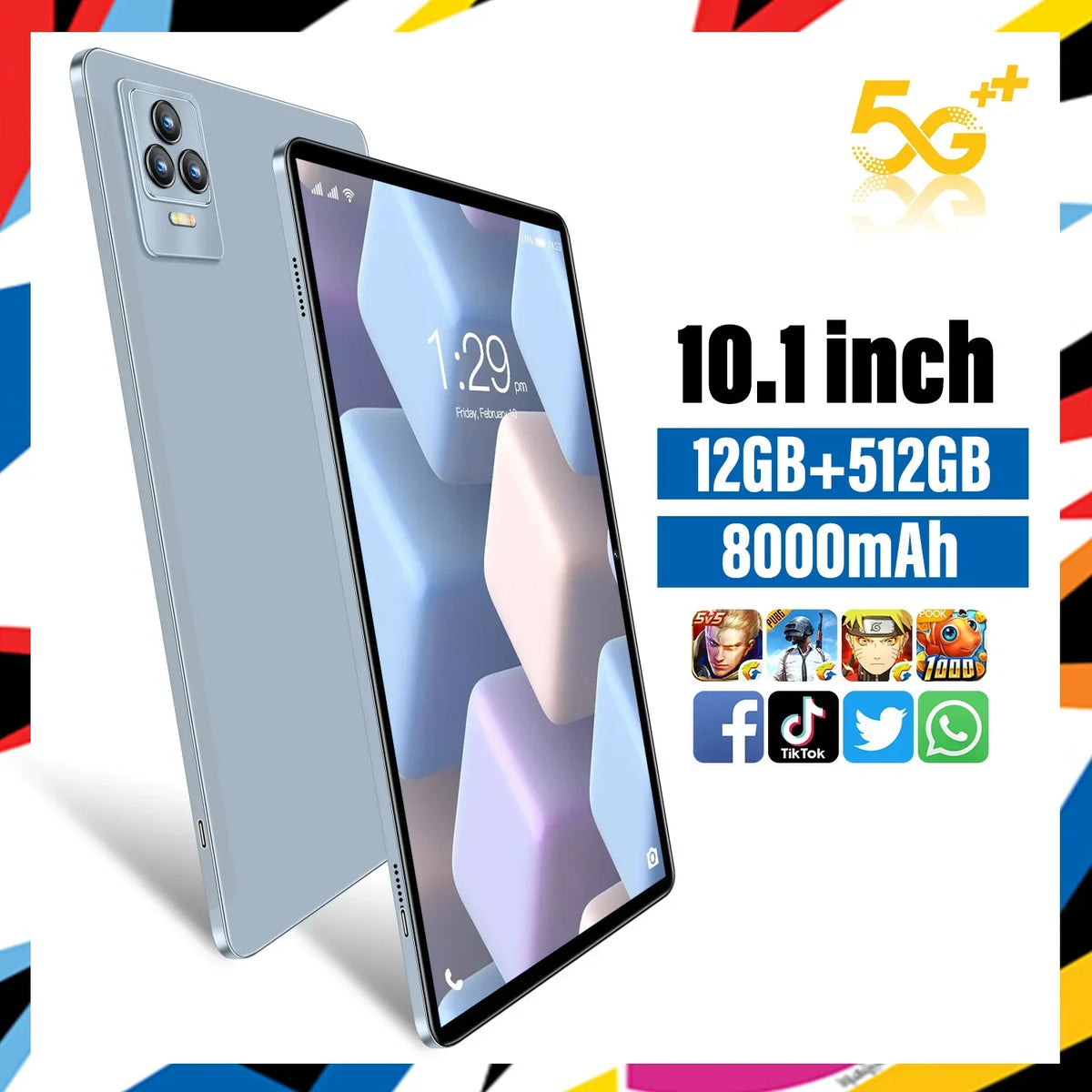 Gobal Version Original Tablet 10.1 Inch Android 13 12GB+512GB Tablet Dual SIM Card 4G/5G Phone Call GPS WiFi Bluetooth Tablet Pc