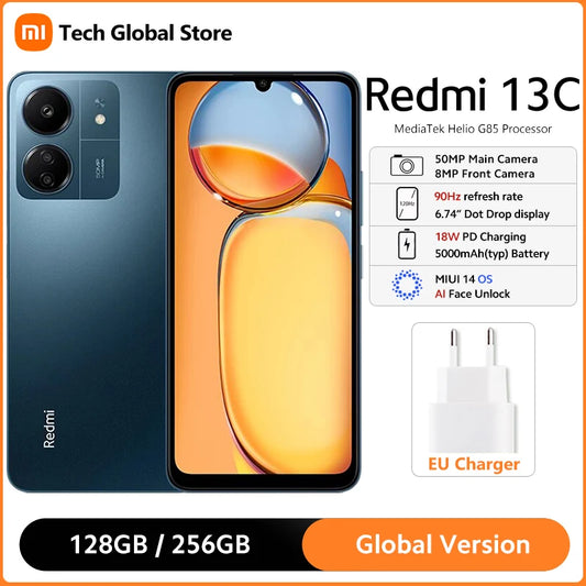 Global Version Xiaomi Redmi 13C 8GB 256GB Smartphone MTK Helio G85 Octa Core 6.74" 90Hz HD+ Display 50MP Camera 5000mAh Battery